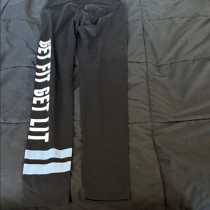 Women’s Black Leggings with White Print by Pink